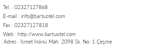 Bartu Otel telefon numaralar, faks, e-mail, posta adresi ve iletiim bilgileri